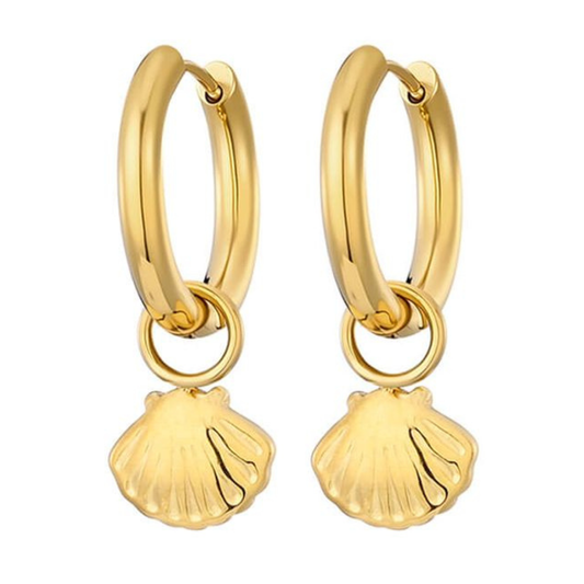 Kannai: Oorbellen met schelp hanger in stainless steel - goud