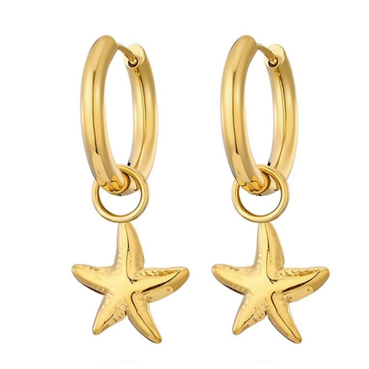 Kannai: Oorbellen met zeester hanger in stainless steel - goud