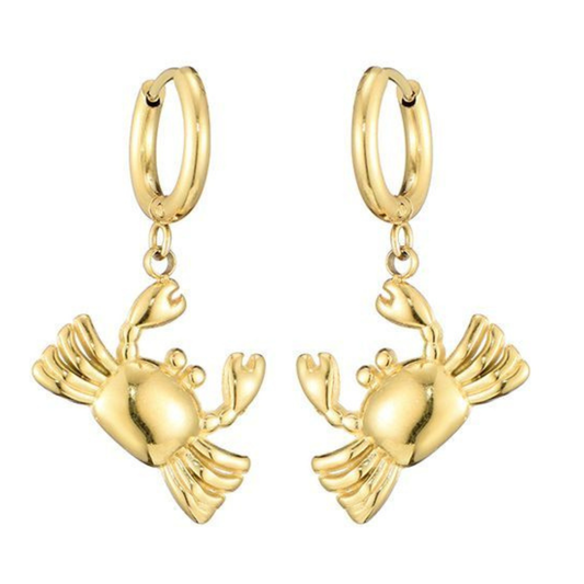 Kannai: Oorbellen met krab hanger in stainless steel - goud