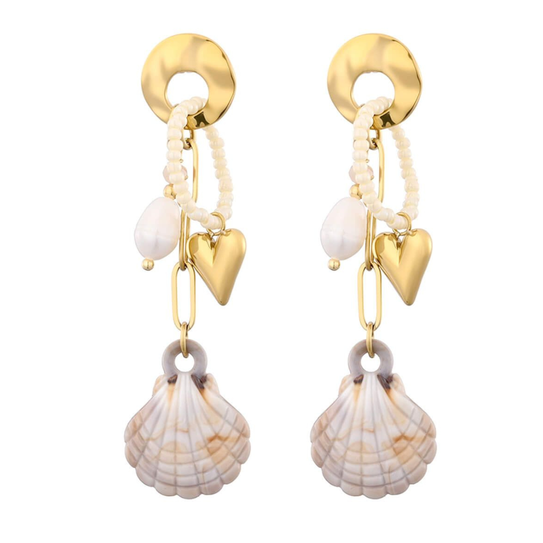Kannai: Oorbellen met zeester en schelp in stainless steel - goud