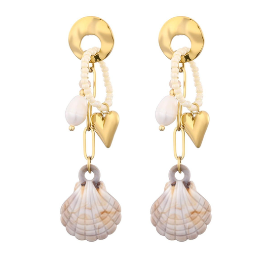 Kannai: Oorbellen met zeester en schelp in stainless steel - goud