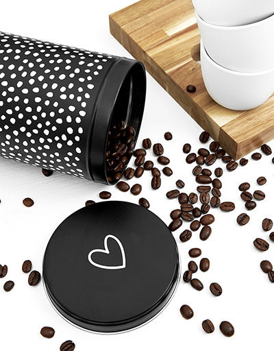 Zoedt koffieblik zwart wit met hartje