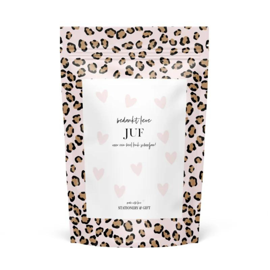 Stationery & gift Snoepzak | Bedankt lieve juf | Pink Leopard