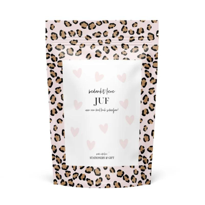 Stationery & gift Snoepzak | Bedankt lieve juf | Pink Leopard