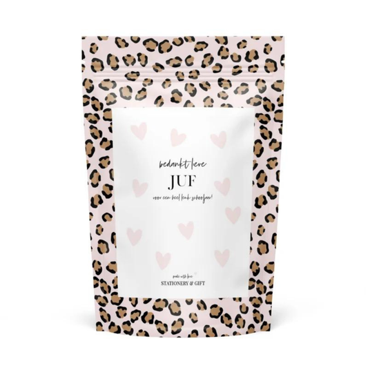 Stationery & gift Snoepzak | Bedankt lieve juf | Pink Leopard