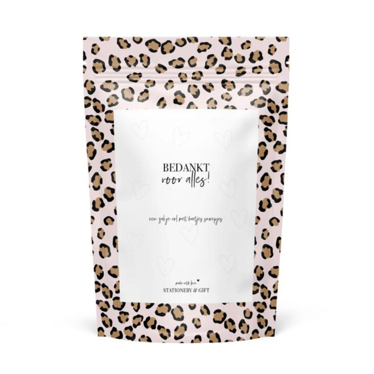 Stationery & gift Snoepzak | Bedankt voor alles | Pink Leopard