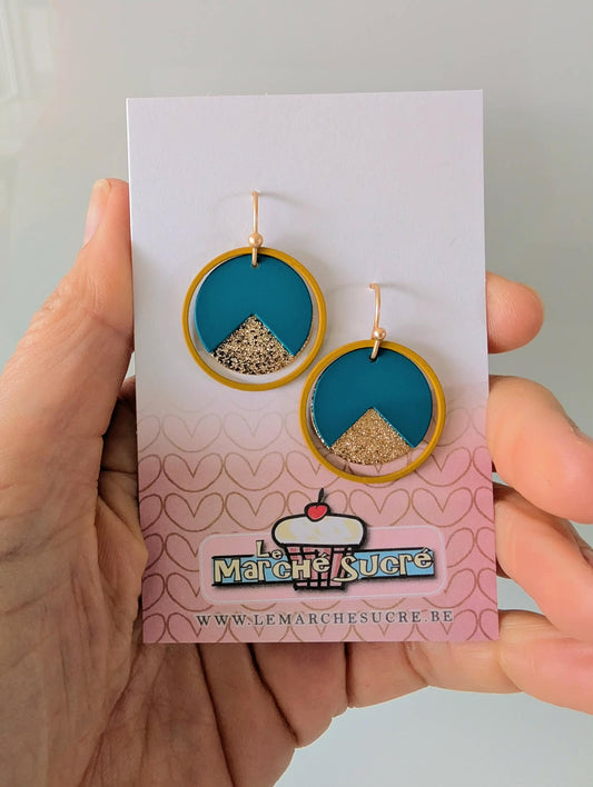 Le marché sucré: oorbellen - oker, turquoise en goud