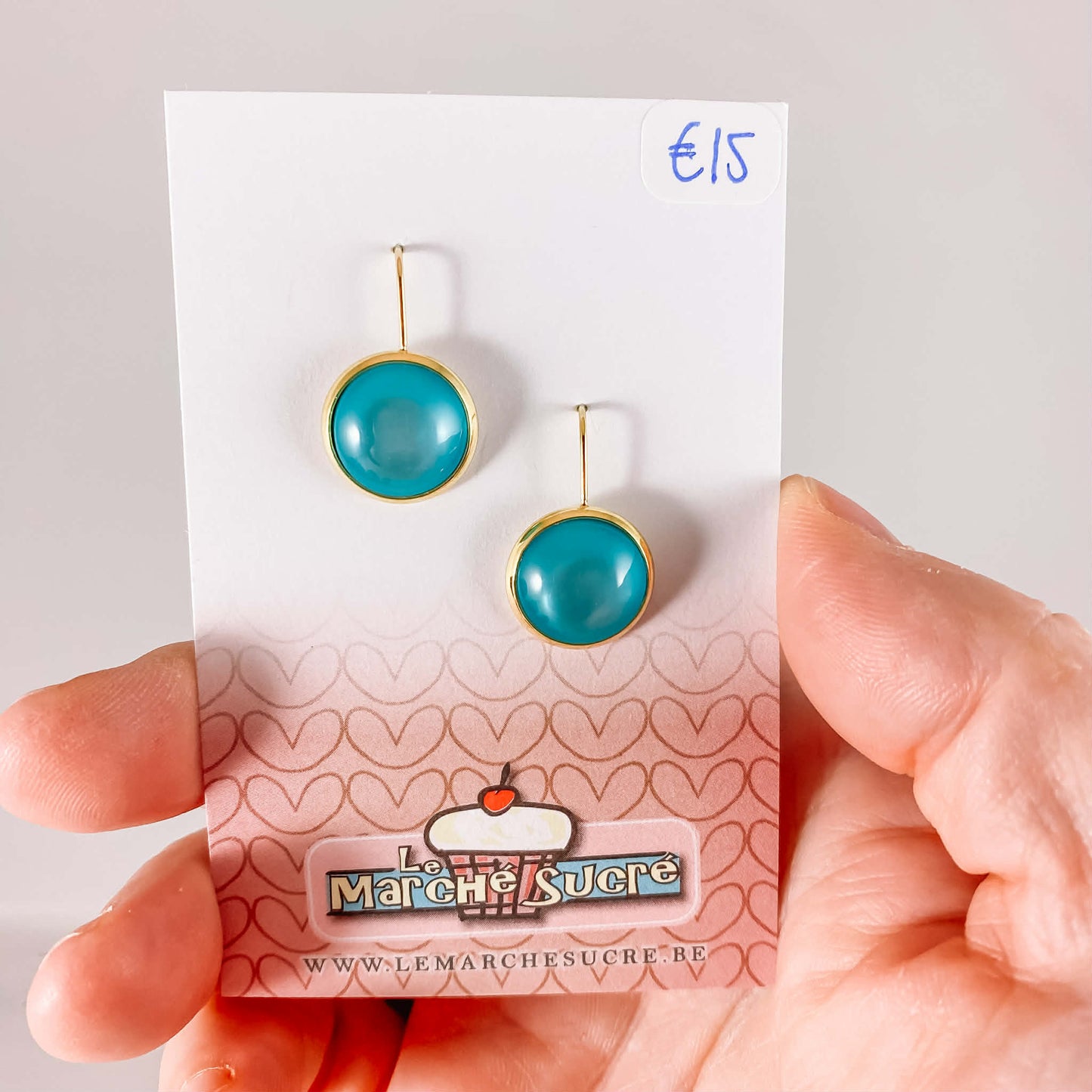Le marché sucré: oorbellen goud en turquoise