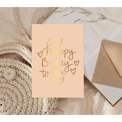 Nynke Ontwerpt: Kaart a6 goudfolie | Happy B-day - oranje