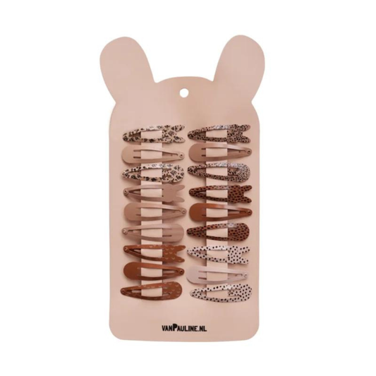 Van Pauline: haarclips bunny 5 cm - Stripes and moon (18 stuks)