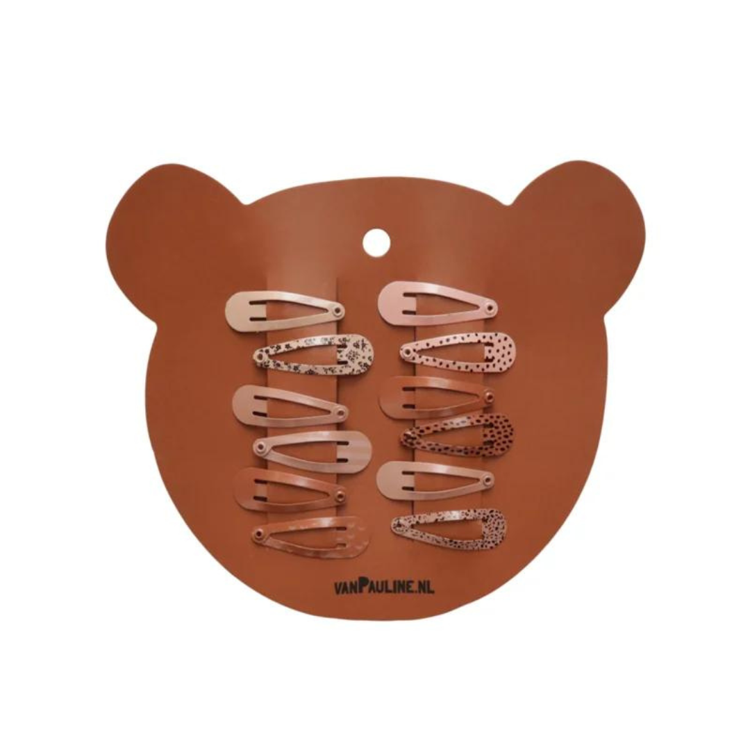 Van Pauline: haarclips beer - Stripe en moon 3 cm (per 12)