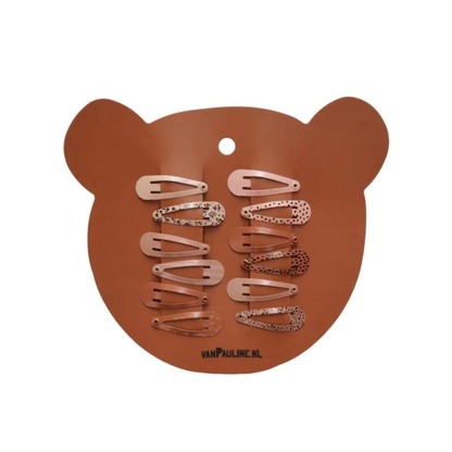 Van Pauline: haarclips beer - Stripe en moon 3 cm (per 12)