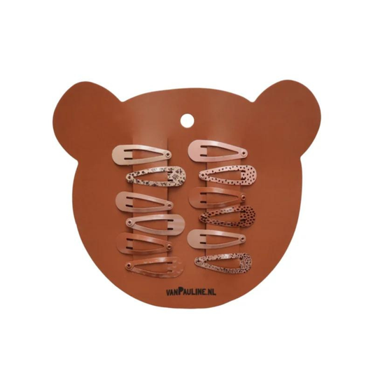 Van Pauline: haarclips beer - Stripe en moon 3 cm (per 12)