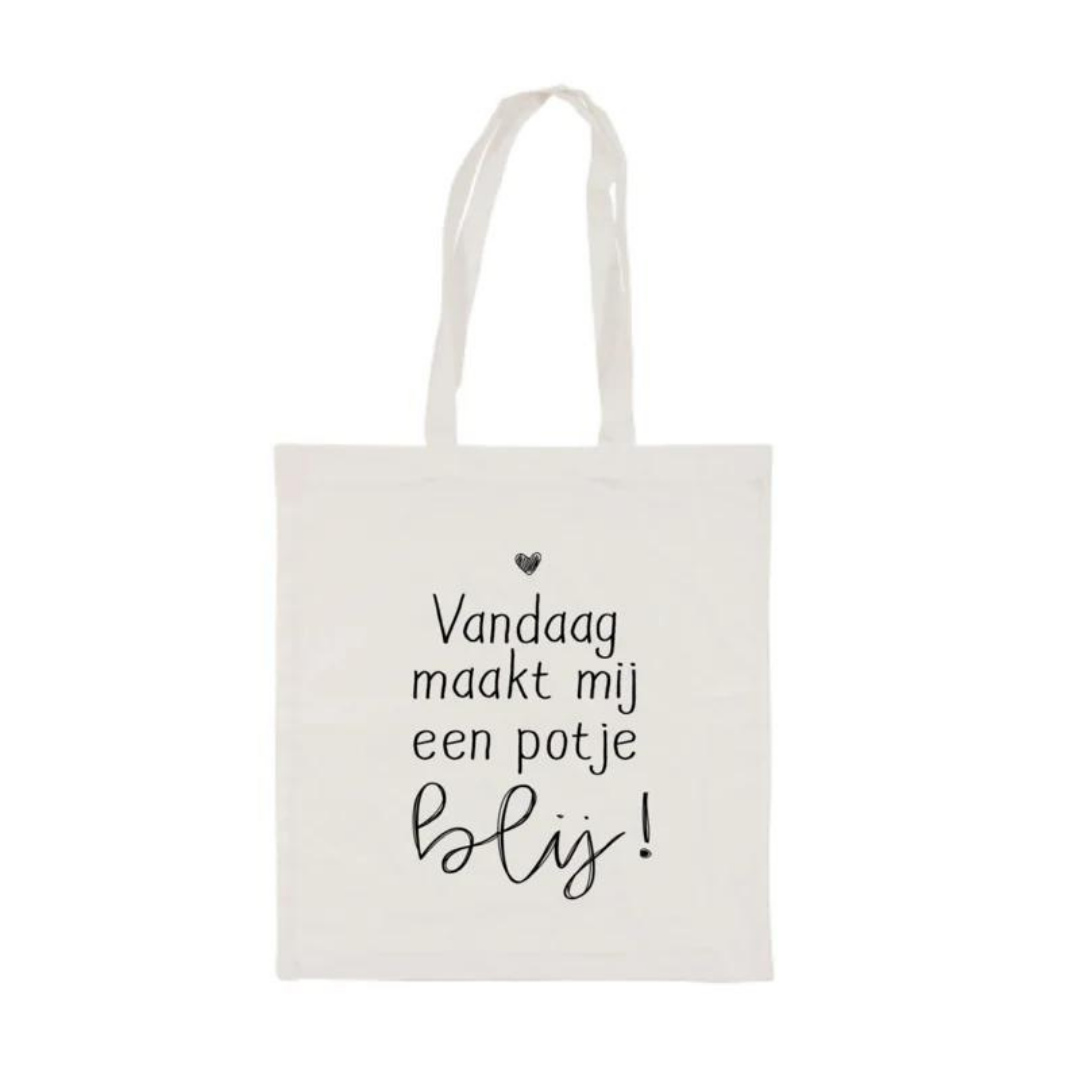 Winkeltje van Anne Katoenen tas | Vandaag maakt mij blij | Beige