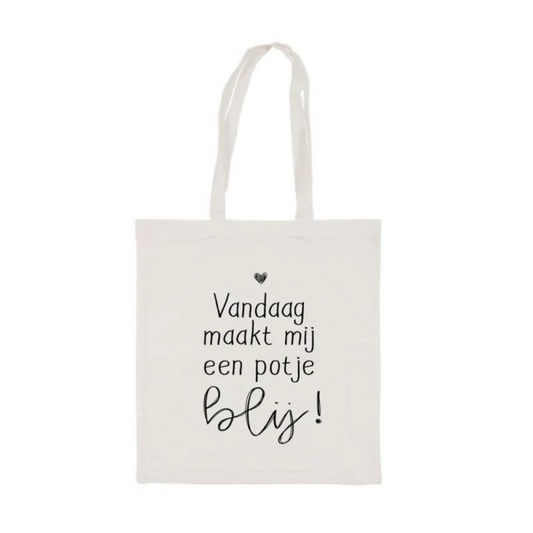 Winkeltje van Anne Katoenen tas | Vandaag maakt mij blij | Beige