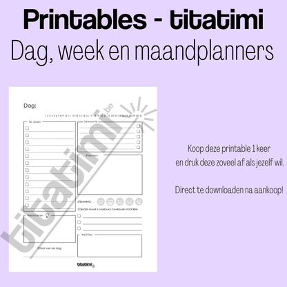 titatimi - printable - bundel dag, week en maandplanners