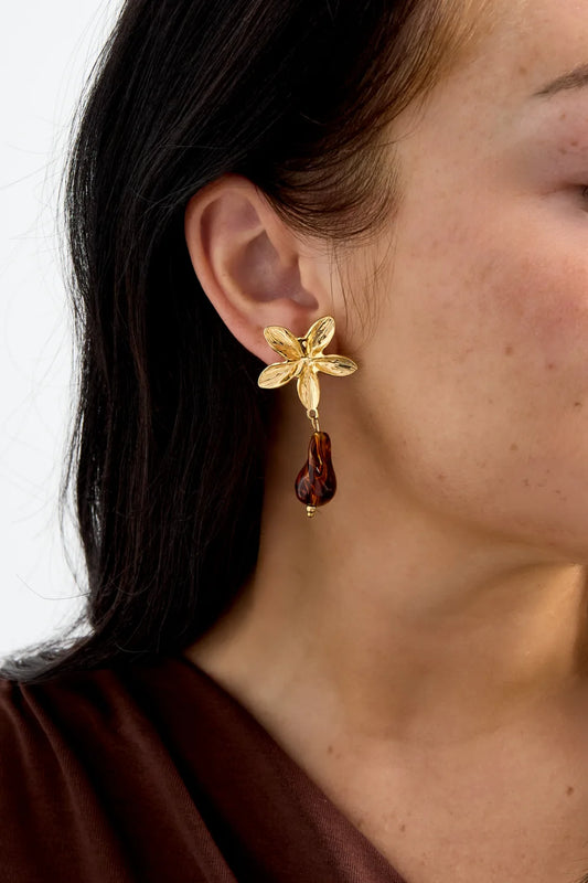 Oorbellen met bloem - goud