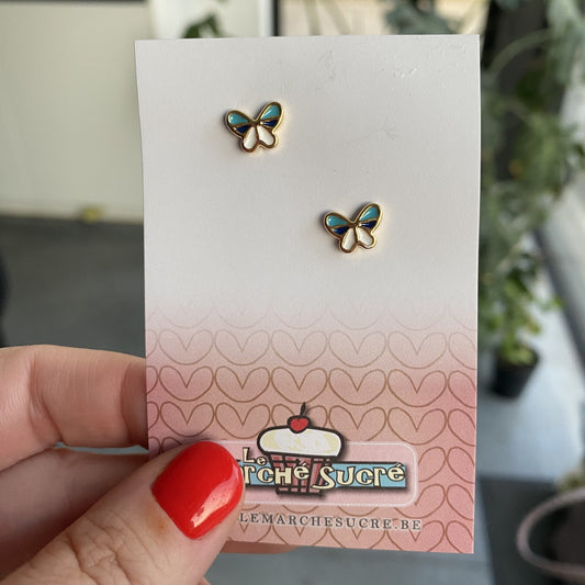 Le Marché Sucré (d): oorbellen vlinder - blauw zwart wit