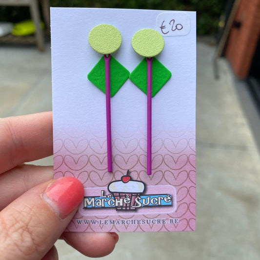 Le marché sucré: oorbellen - fluo groen, lichtgroen en paars