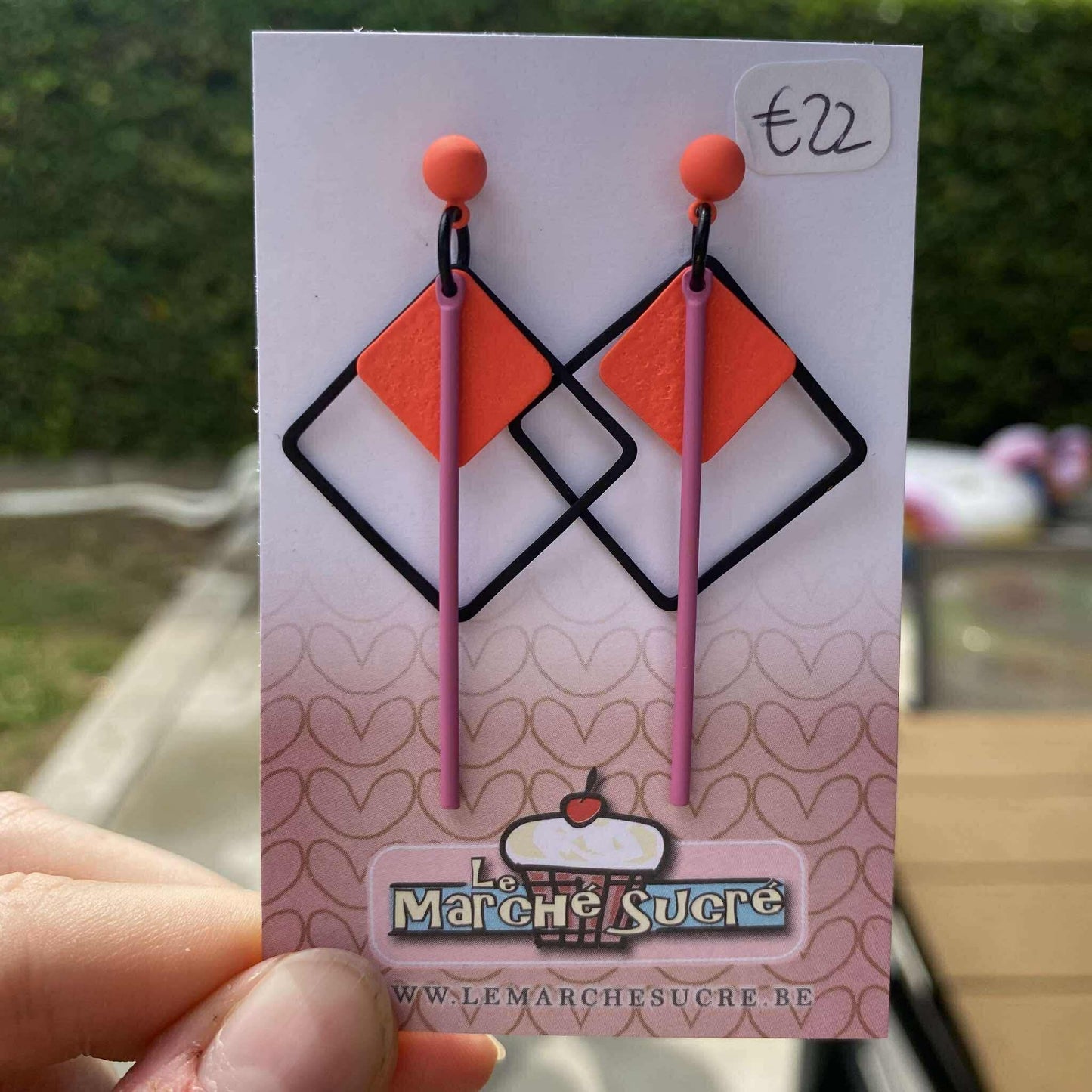 Le marché sucré: oorbellen  - fluo oranje, zwart en roze
