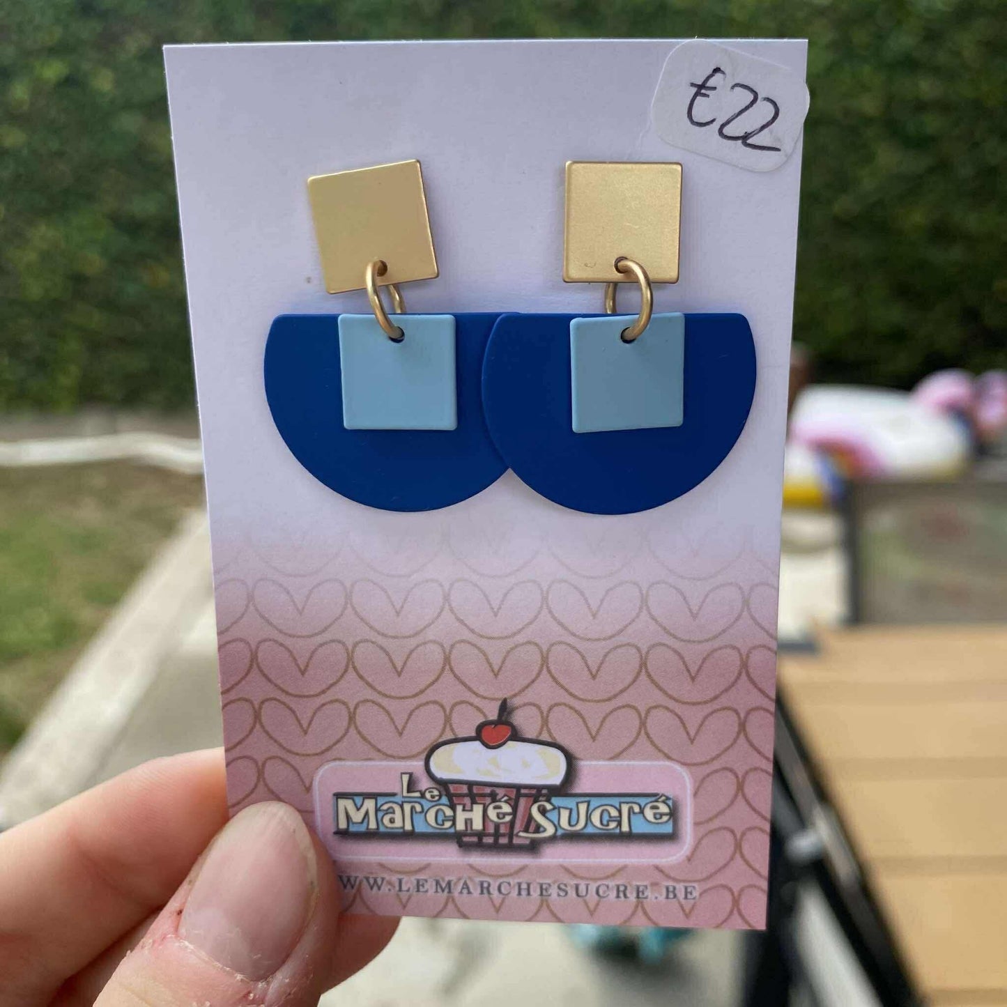 Le marché sucré: oorbellen  - goud, blauw en lichtblauw