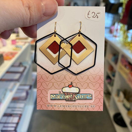 Le marché sucré: oorbellen  hangers - zwart + goud + bordeaux