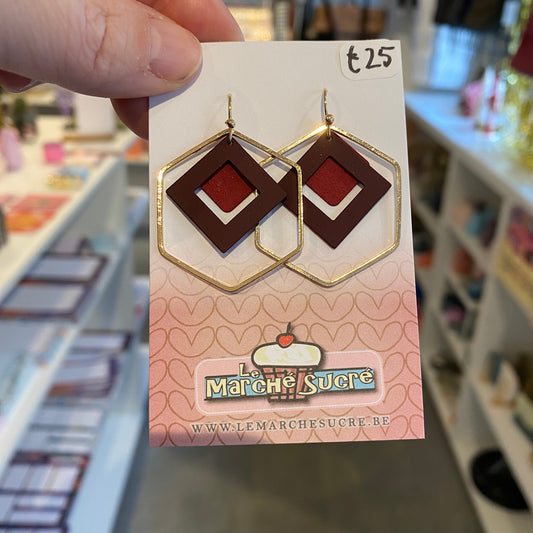 Le marché sucré: oorbellen  hangers - zwart + aubergine + bordeaux