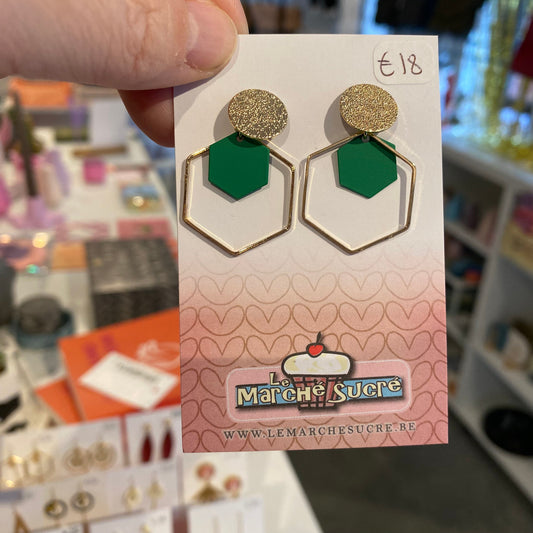 Le marché sucré:  oorbellen stekers - goud + groen