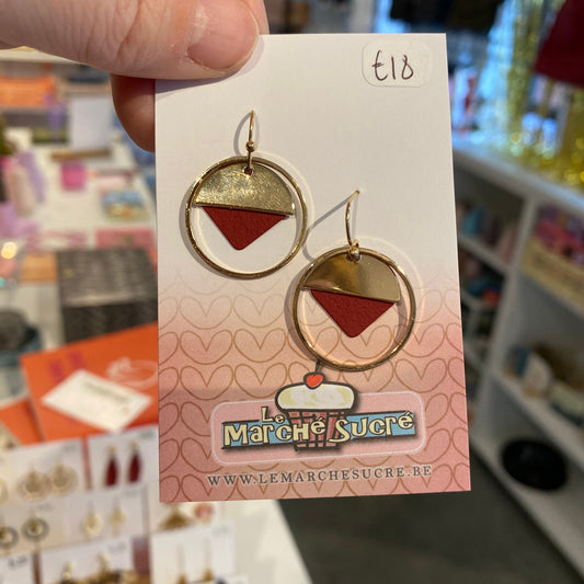 Le marché sucré:  oorbellen hangers - goud + bordeaux