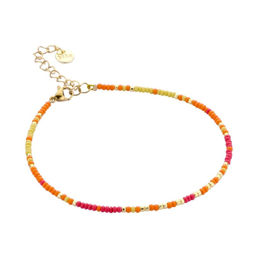 Enkelbandje pareltjes - oranje, fuchsia, beige en goud