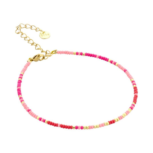 Enkelbandje pareltjes - Fuchsia, roze en goud