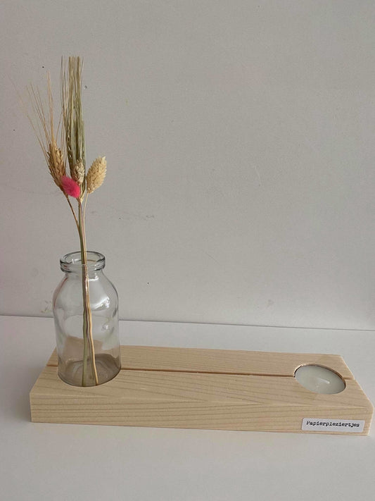 Papierpleziertjes Plankpleziertje bloem kaarsje + vaasje