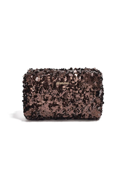 Make-up tas met pailletten - bruin