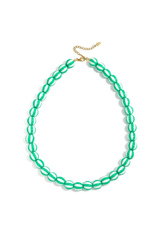 Yehwang: Kralen ketting met gestreepte kralen - groen