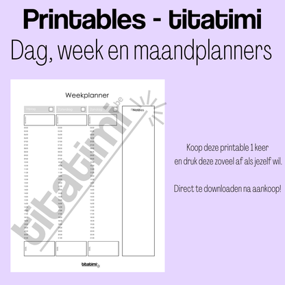 titatimi - printable - bundel dag, week en maandplanners