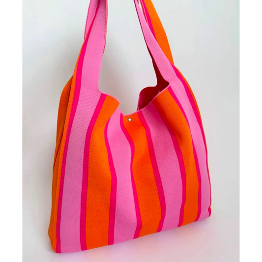 Wauw: Mia bag handtas / totebag - strepen roze/oranje