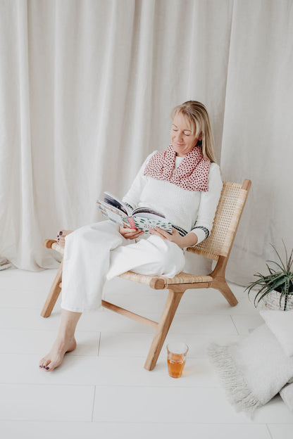 Janneke's Warmtesjaal  jersey stip roze | biologisch lijnzaad