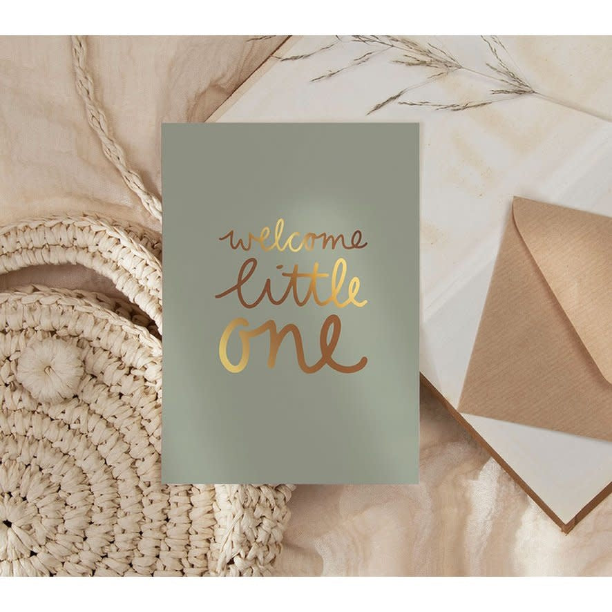 Nynke Ontwerpt: Kaart a6 goudfolie | Welcome little one - Green