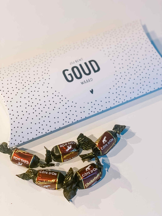Liefz: gondeldoosje met 15 chocotoffs - Jij bent goud waard