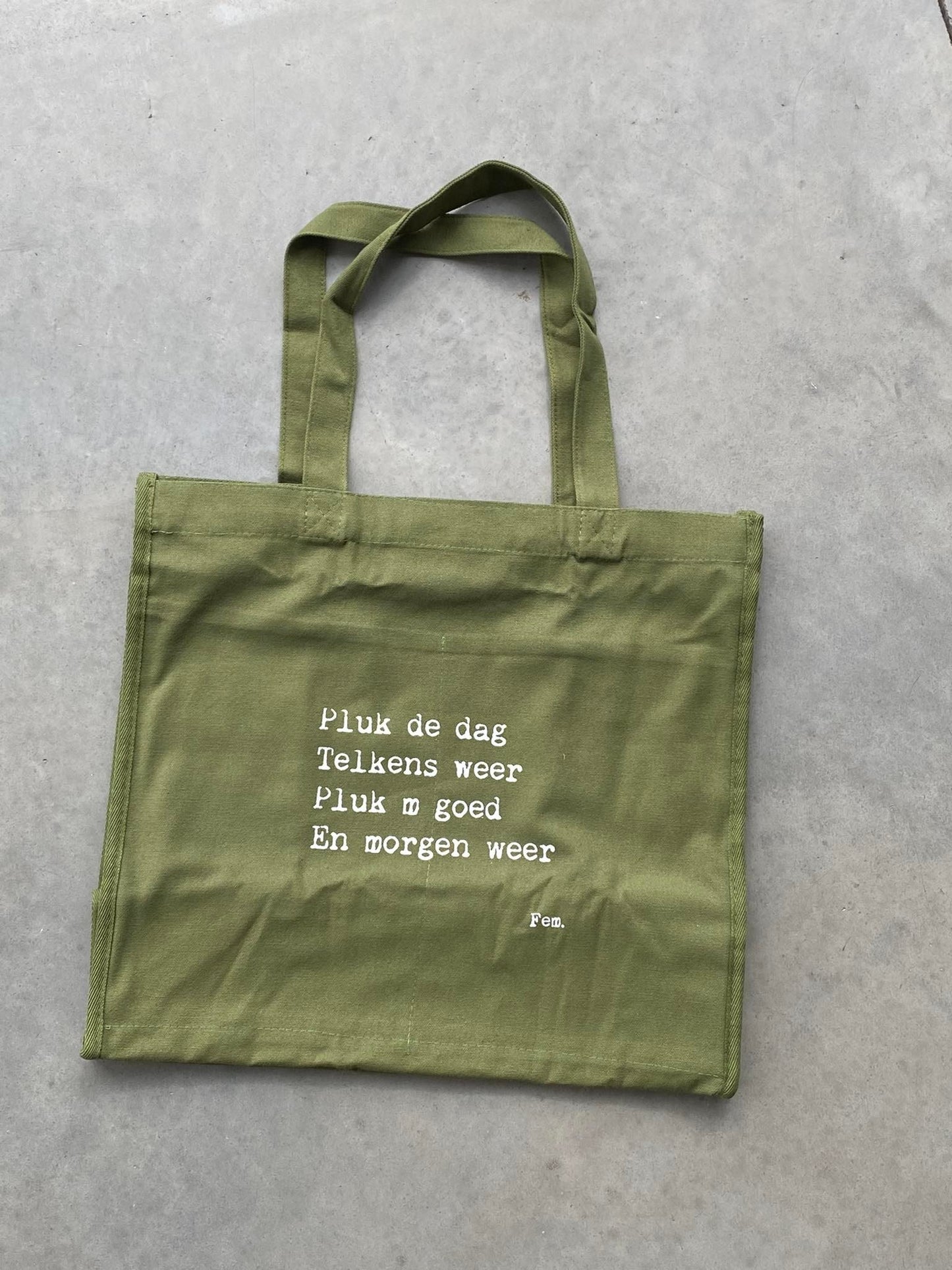 Papierpleziertjes: tas - pluk de dag - kakigroen