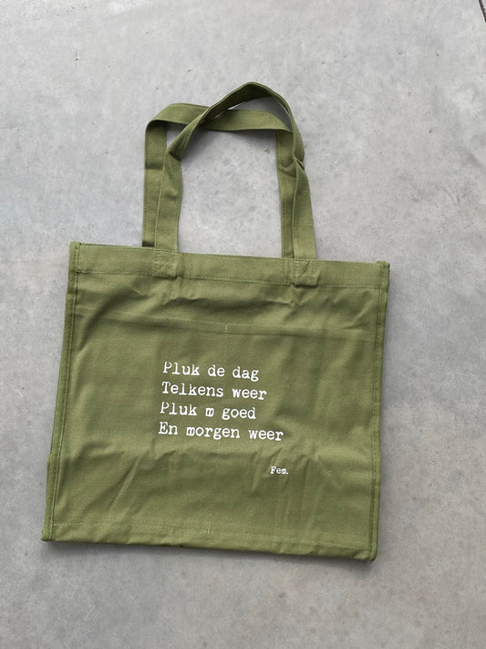 Papierpleziertjes: tas - pluk de dag - kakigroen