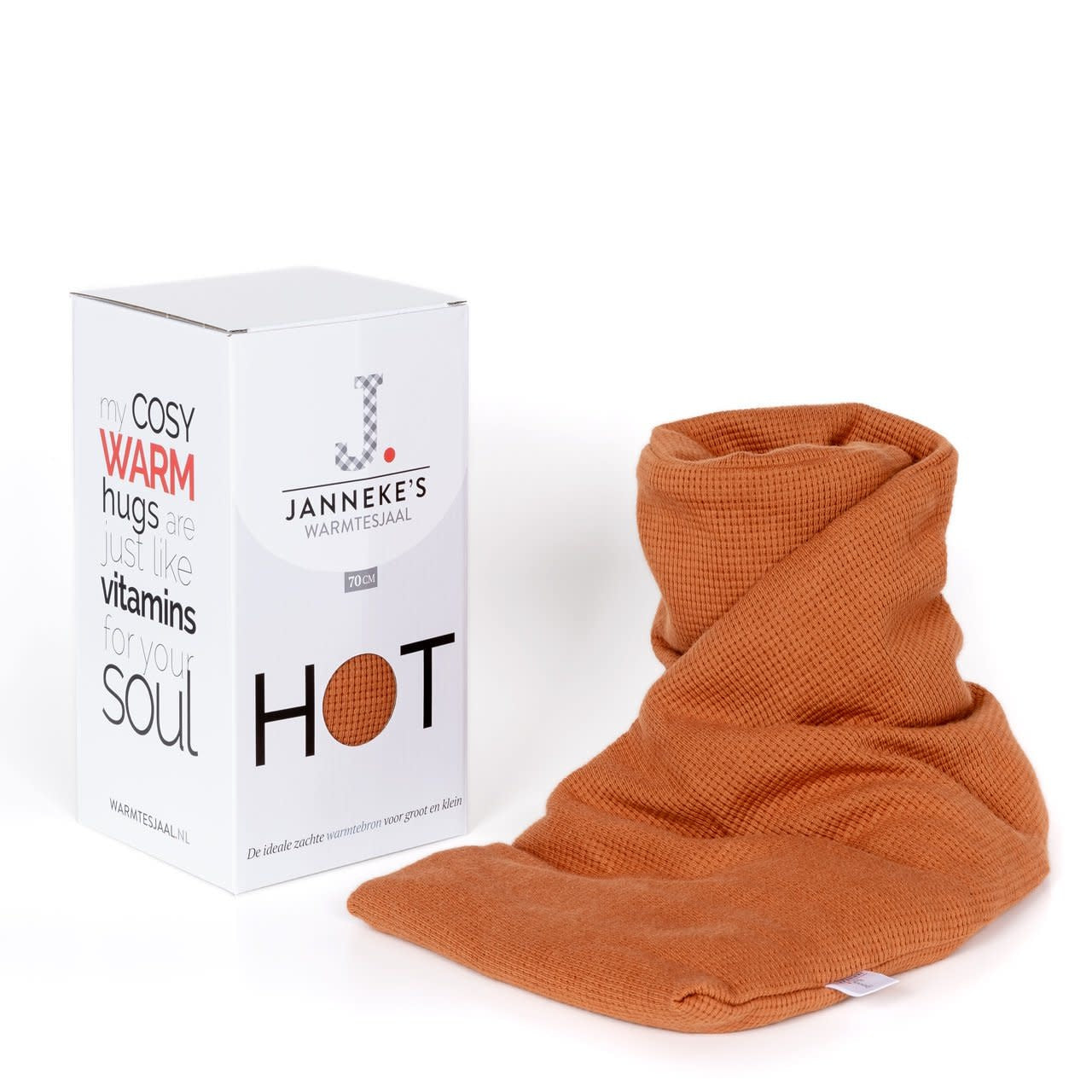 Janneke's warmtesjaal: fijne wafelstof cognac