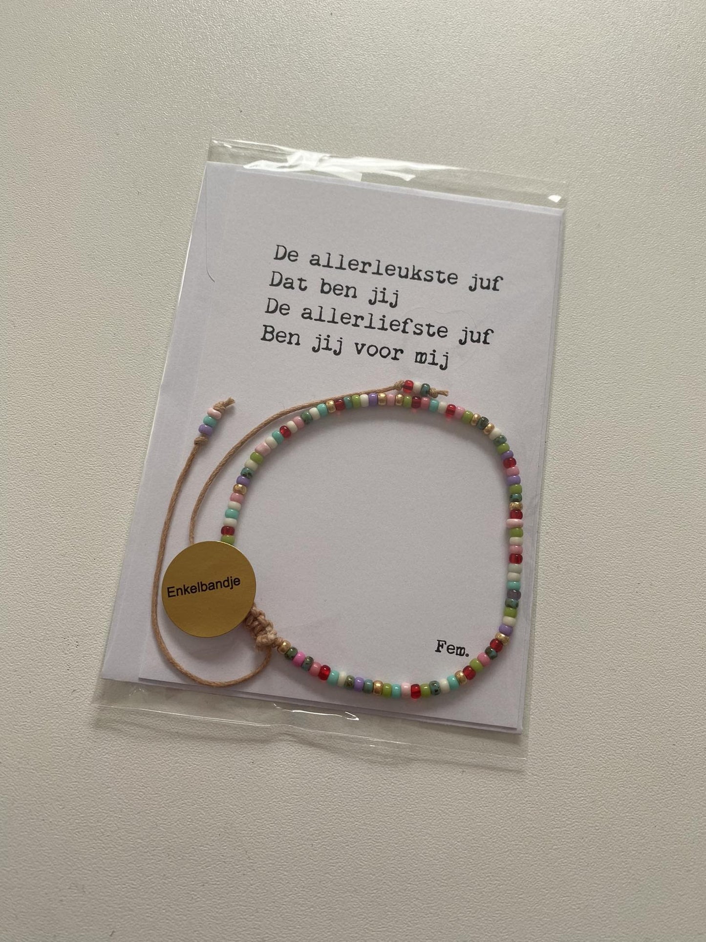 Papierpleziertjes: kaart met enkelband schuifknoop multcolor