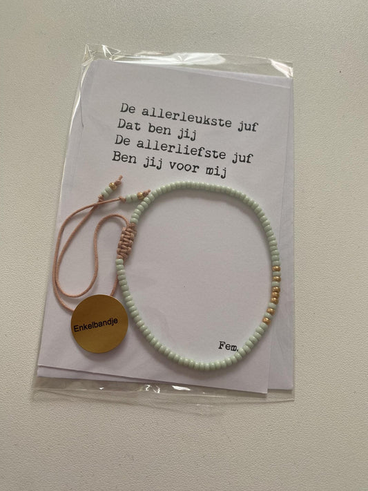 Papierpleziertjes: kaart met enkelband schuifknoop mint groen