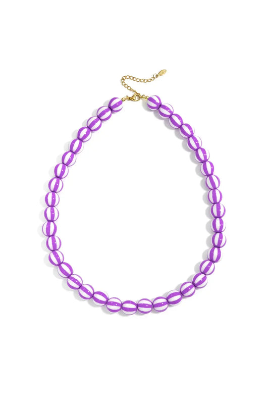 Yehwang: Kralen ketting met gestreepte kralen - paars