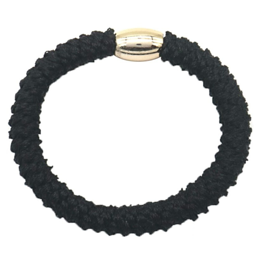 MH: haarelastiek/armbandje zwart + goud (per stuk)
