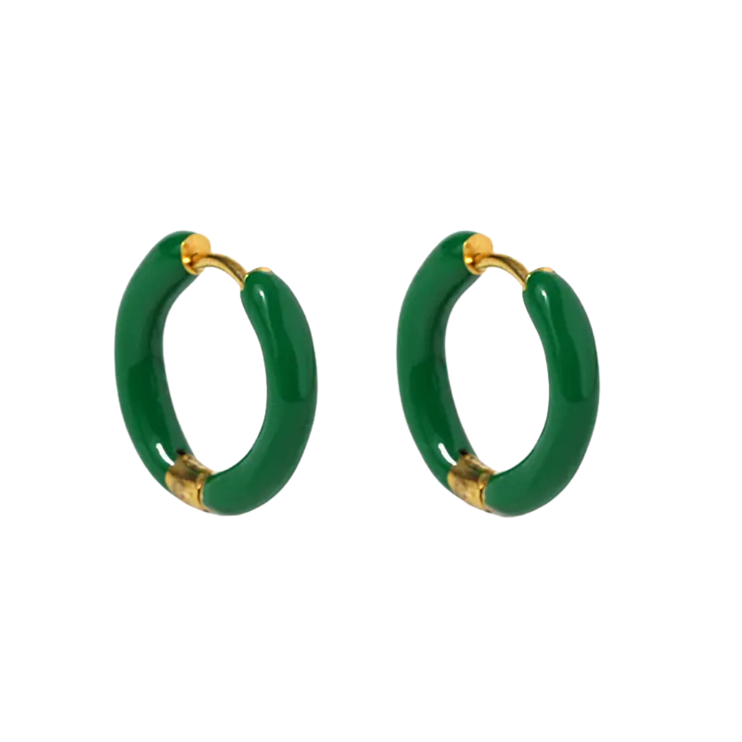 Oorbellen - gekleurde ring - groen