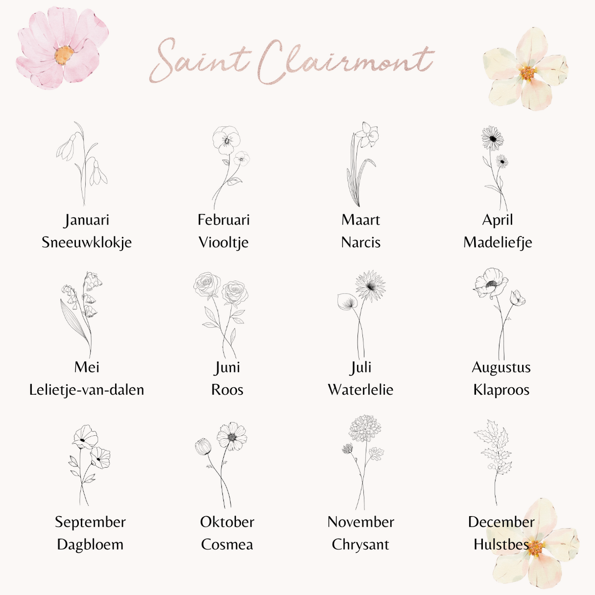 Gouden geboortebloem ketting • een persoonlijk cadeau met betekenis