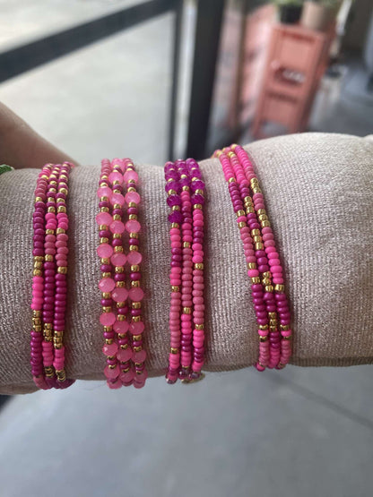 Biba: armband pareltjes op elastiek roze