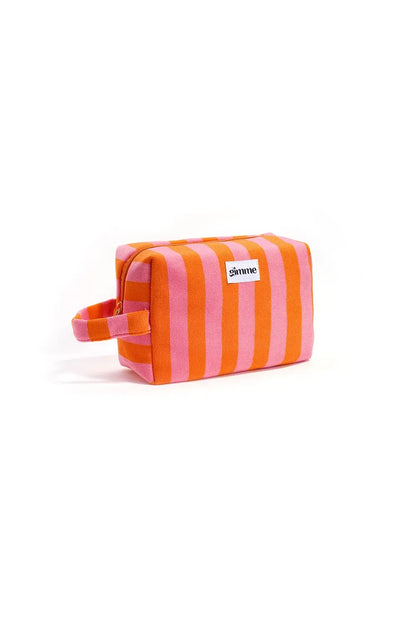 Yehwang: Make-up tasje badstof  met strepen - roze/oranje